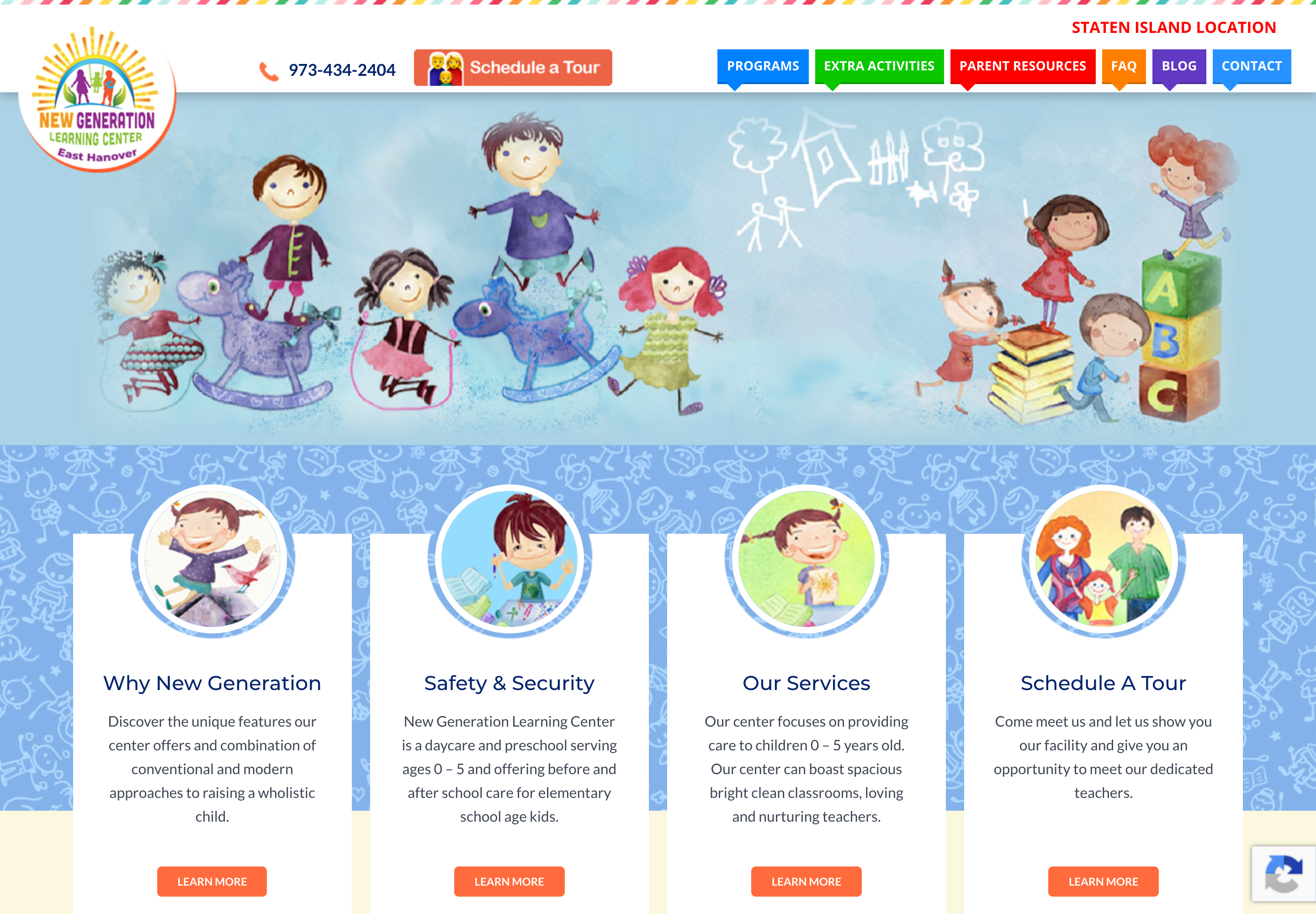 New Generation Learning Center East Hanover location website with program information and contact options