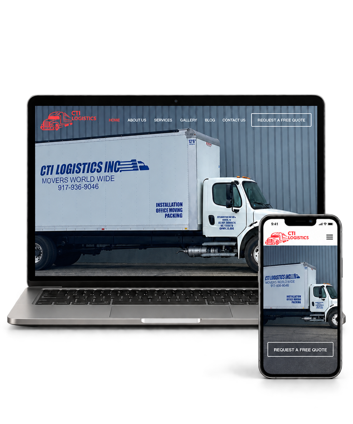 CTI Logistics website displayed on a laptop and phone
