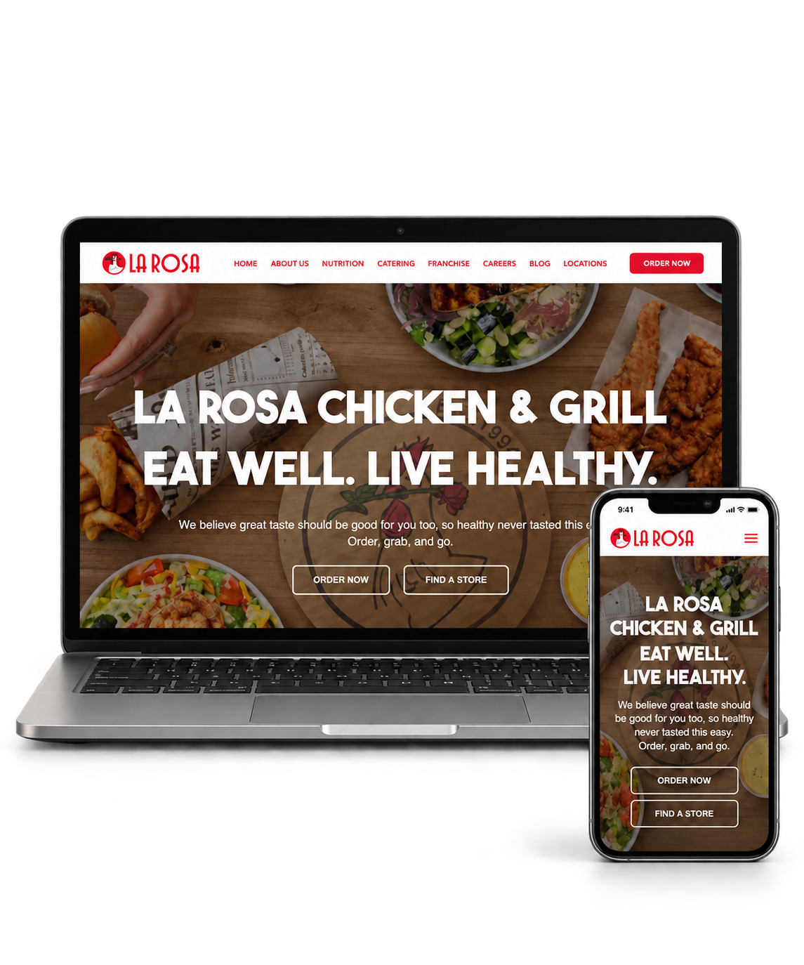 La Rosa Chicken and Grill website displayed on a laptop and phone