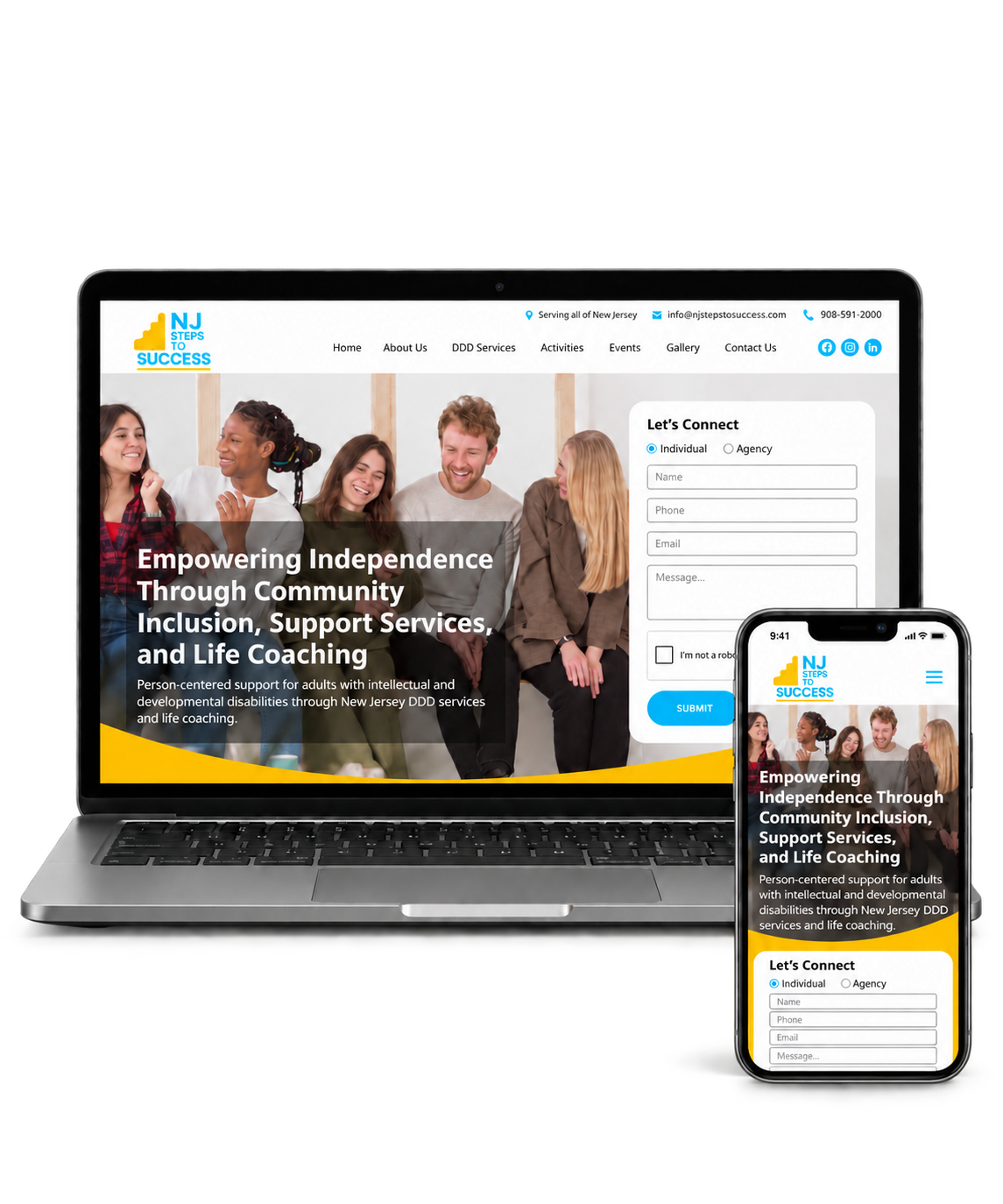 NJ Steps to Success website displayed on a laptop and phone