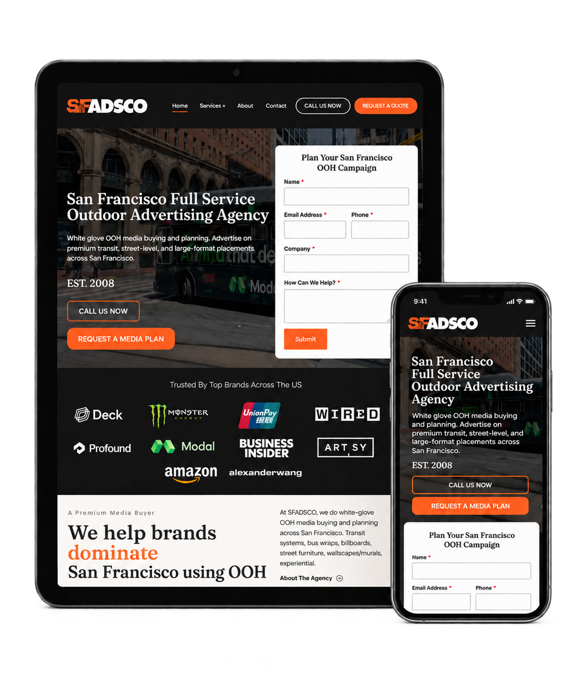 SFADSCO website displayed on a tablet and phone