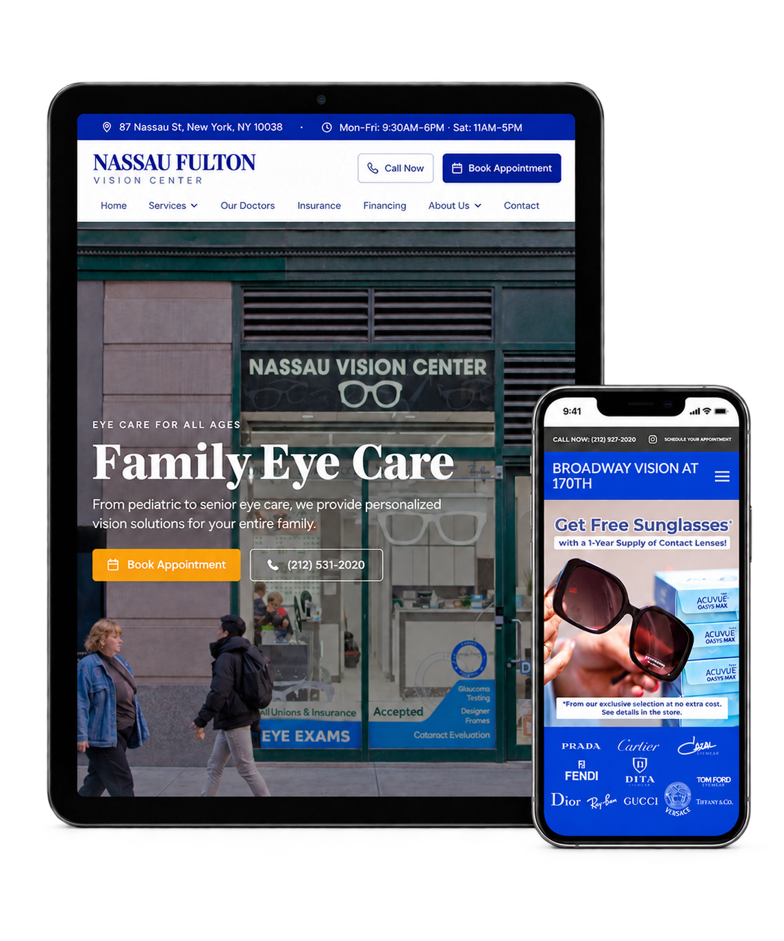 Vision Centers website displayed on a tablet and phone