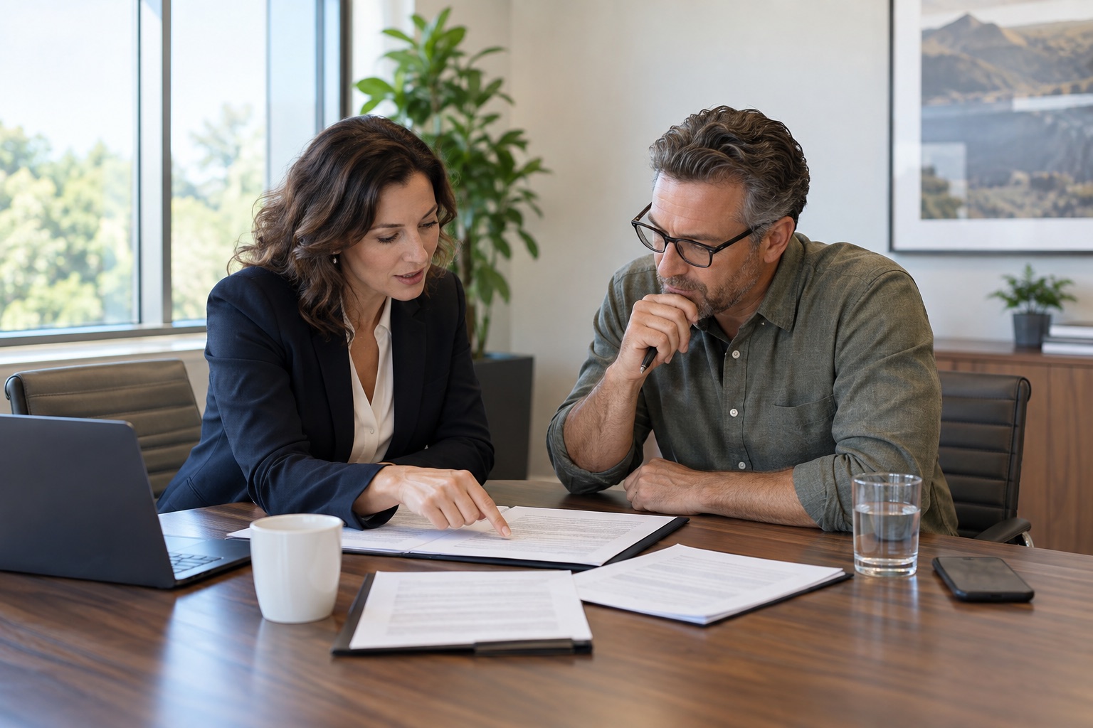Professional advisor reviewing a document with a client
