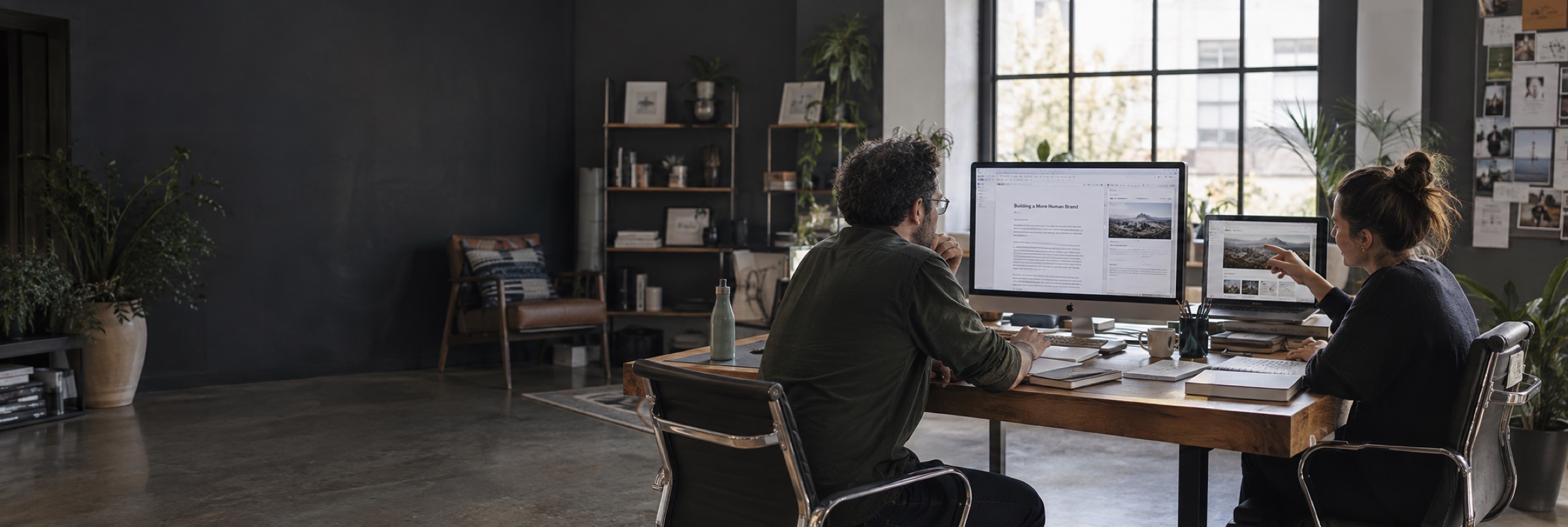 A content strategist reviewing a digital content plan and website information with a colleague.