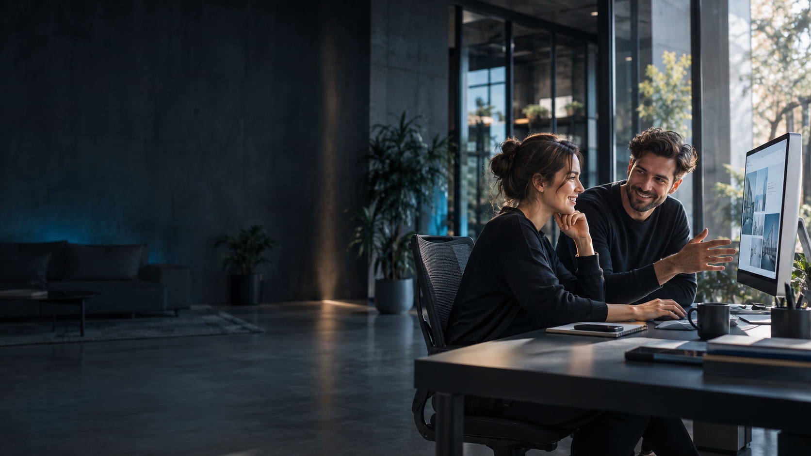 Creative professionals collaborating in a modern studio